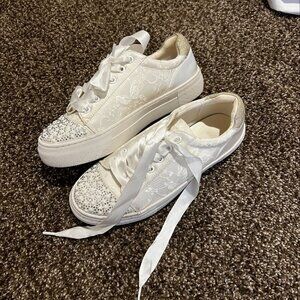 White Sneakers with Sparkle/ Pearl Detail